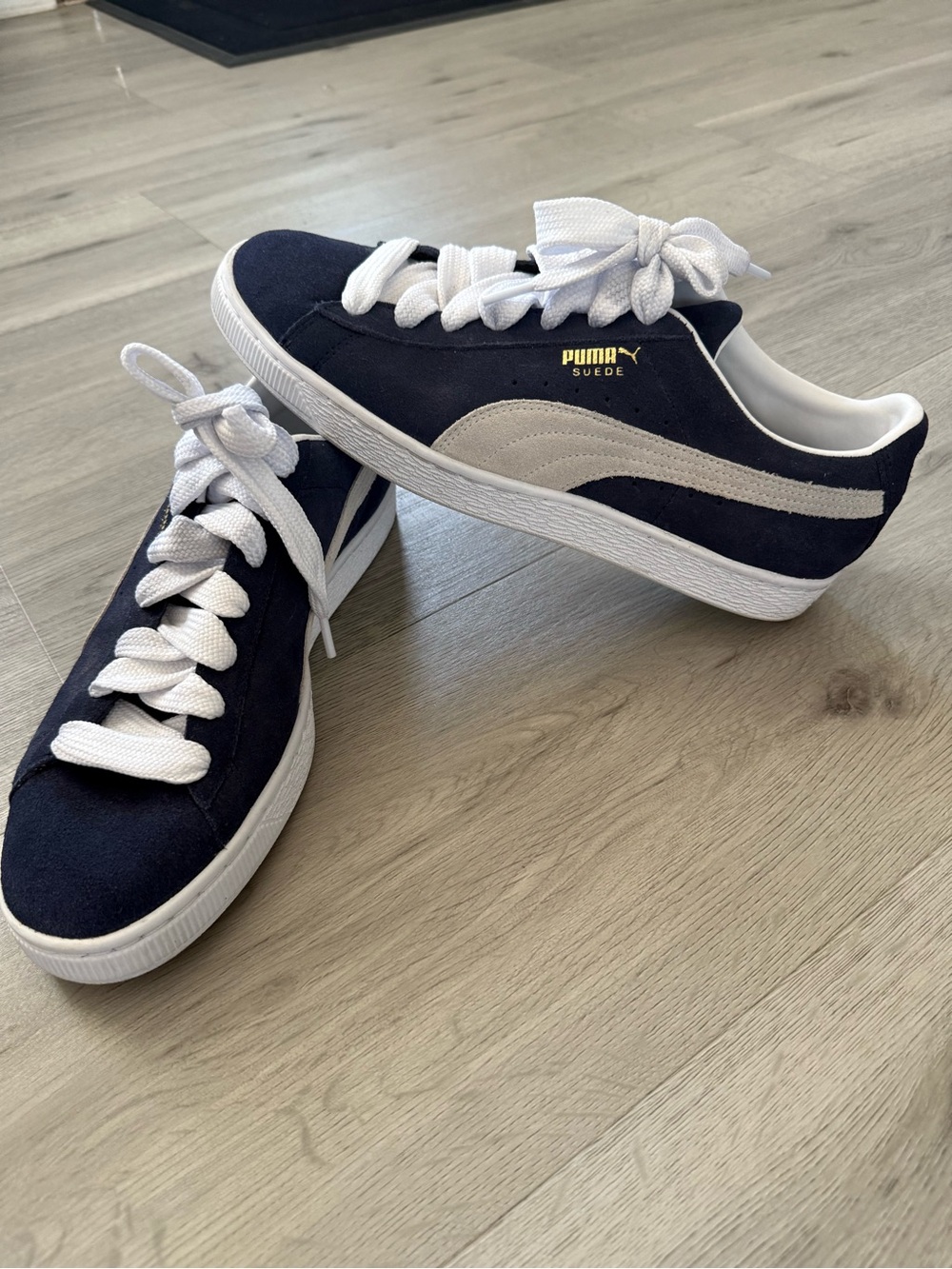 Puma Kids Navy and White Suede Casual Sneakers